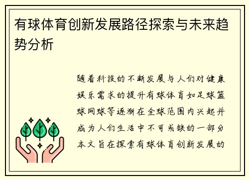 有球体育创新发展路径探索与未来趋势分析